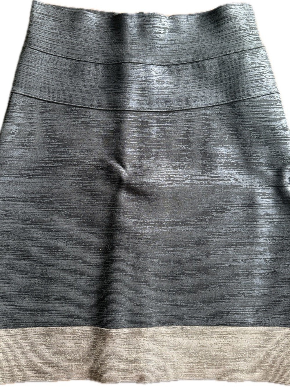 Herve Leger Black Bandage Skirt with Beige Hem